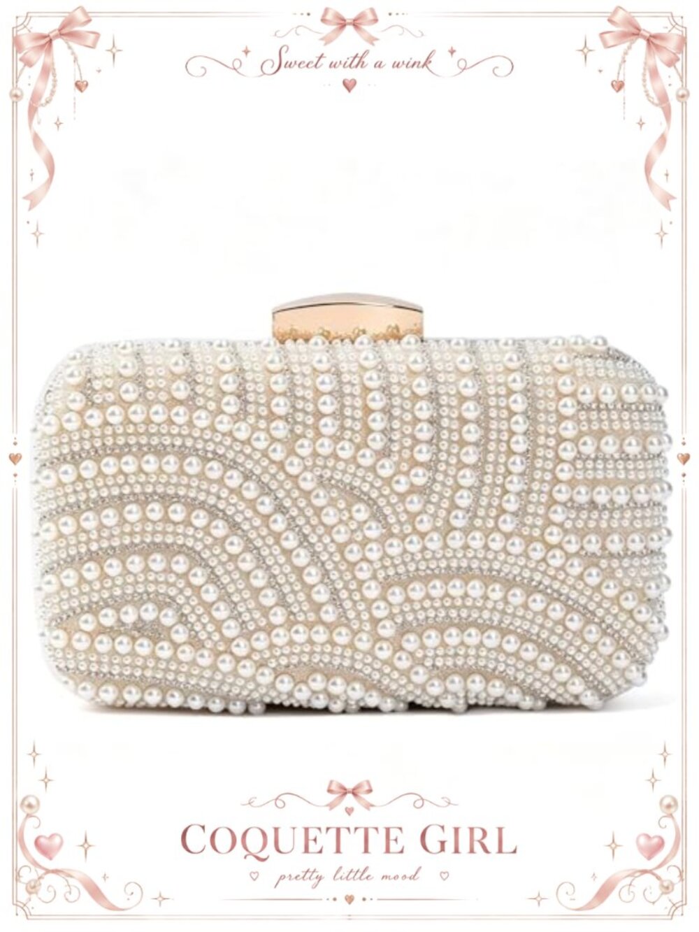 Pearl Beaded Clutch Evening Bag Chain Strap Bridal Wedding Purse